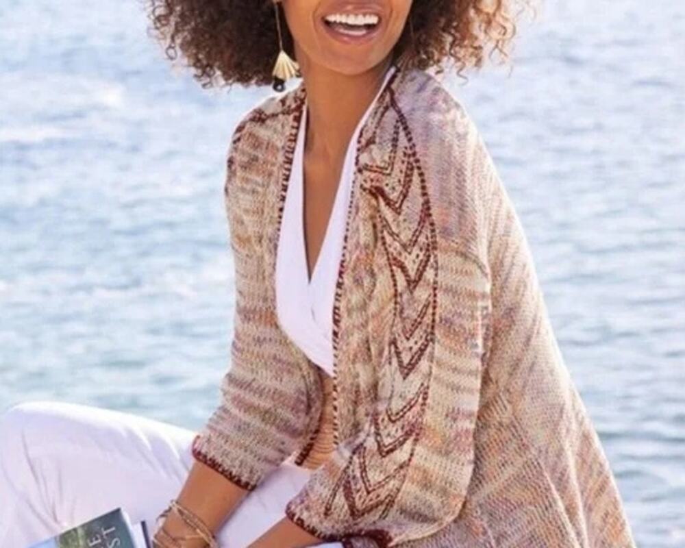 Soft Surroundings Ochoa Cotton Blend Open Front Cardigan Bohemian Beige Size S